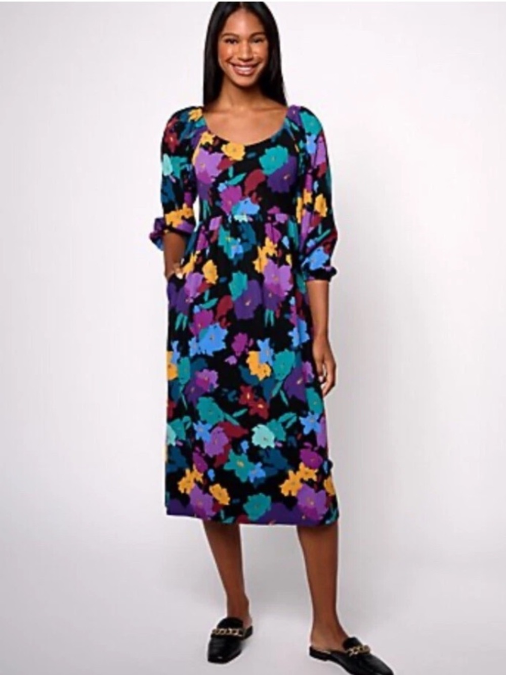 AnyBody Daydreamer cotton knit Fall floral print multicolor sweetheart neck maxi